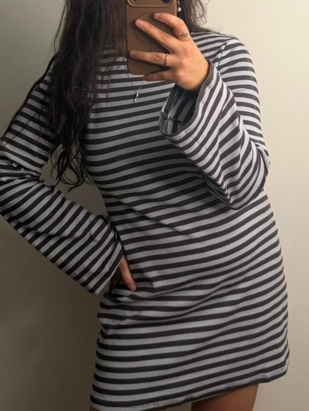 Striped Long Sleeve Midi Dress